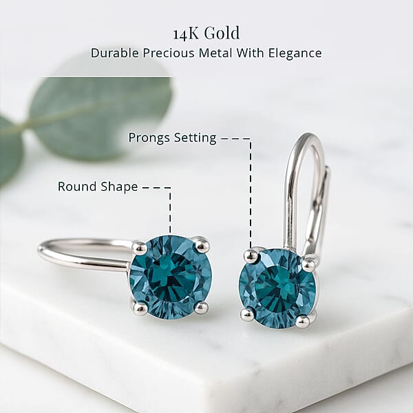Luxuriant Lab Grown Blue Diamond (IR) 2.00 Ctw Earrings In 14K White Gold