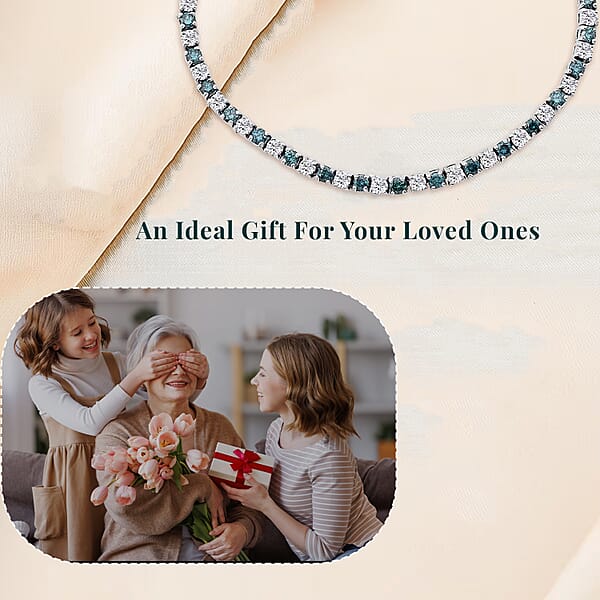 Luxuriant Lab Grown Blue Diamond (IR) And Lab Grown White Diamond SI 3.00 Ctw Midnight Ice Bracelet In Rhodium Over Sterling Silver (6.50 In)