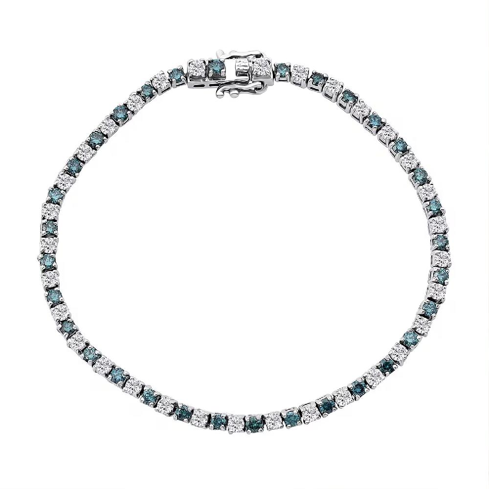 Luxuriant Lab Grown Blue Diamond (IR) and Lab Grown White Diamond SI 3.00 ctw Midnight Ice Bracelet in Rhodium Over Sterling Silver (6.50 In)
