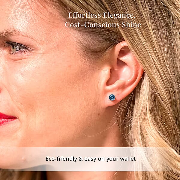 Luxuriant Lab Grown Blue Diamond (IR) (SI) 1.40 Ctw Stud Earrings In Platinum Over Sterling Silver