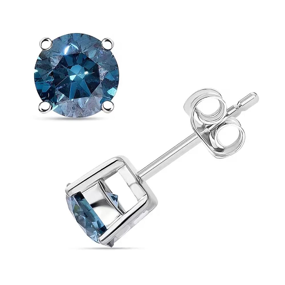 Luxuriant Lab Grown Blue Diamond (IR) (SI) 1.40 Ctw Stud Earrings In Platinum Over Sterling Silver