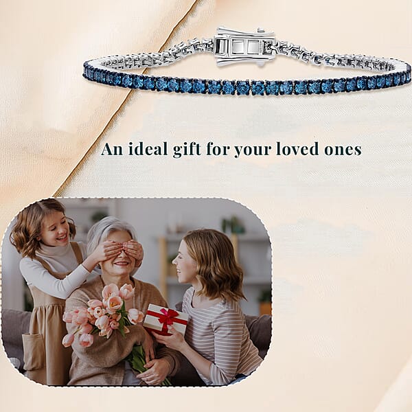 Luxuriant Lab Grown Blue Diamond (IR) SI 3.00 Ctw Frozen Grace Bracelet In Rhodium Over Sterling Silver (6.50 In)