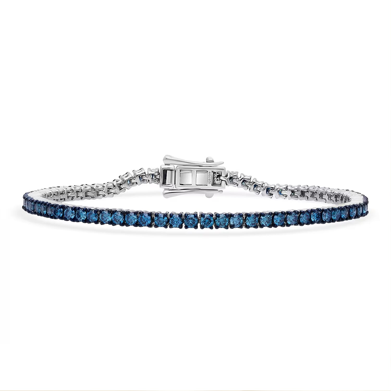 Luxuriant Lab Grown Blue Diamond (IR) SI 3.00 ctw Frozen Grace Bracelet in Rhodium Over Sterling Silver (6.50 In)