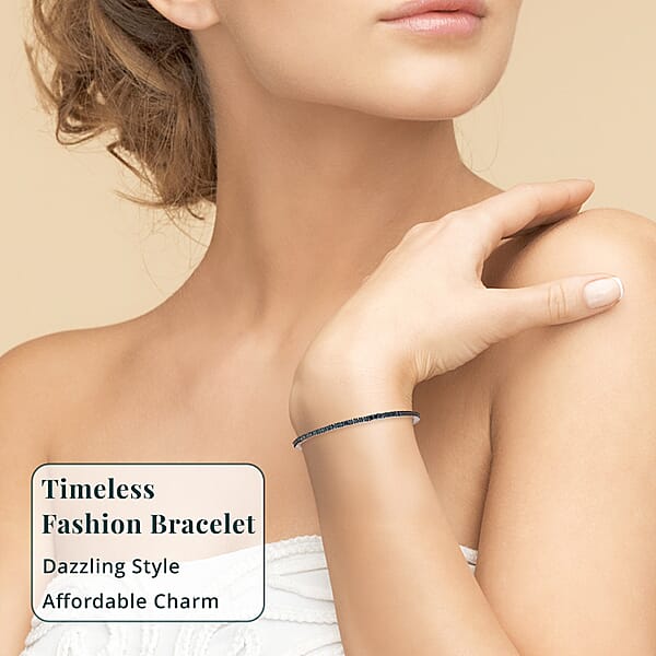 Luxuriant Lab Grown Blue Diamond (IR) SI 3.50 Ctw Starry Night Bracelet In Rhodium Over Sterling Silver (8.00 In)