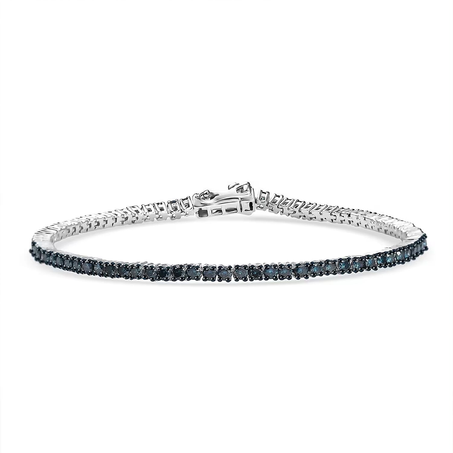 Luxuriant Lab Grown Blue Diamond (IR) SI 3.50 ctw Starry Night Bracelet in Rhodium Over Sterling Silver (8.00 In)
