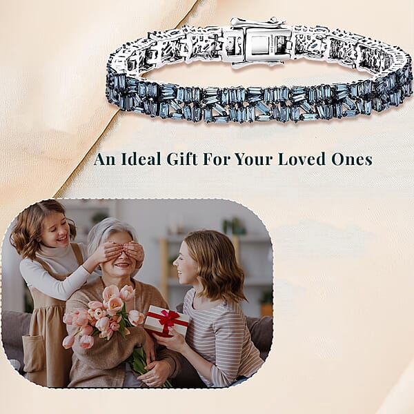Luxuriant Lab Grown Blue Diamond (IR) SI 5.00 Ctw Art Deco Bracelet In Rhodium Over Sterling Silver (6.50 In)