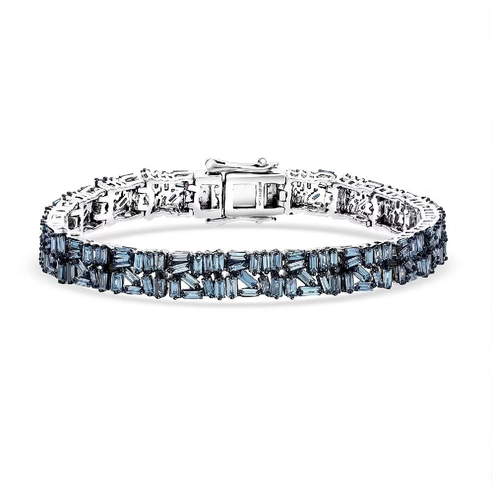 Luxuriant Lab Grown Blue Diamond (IR) SI 5.00 ctw Art Deco Bracelet in Rhodium Over Sterling Silver (6.50 In)