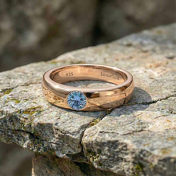 Luxuriant Lab Grown Blue Diamond IR VS 0.25 Ctw Mens Ring In Vermeil Rose Gold Over Sterling Silver (Del. In 10-12 Days)