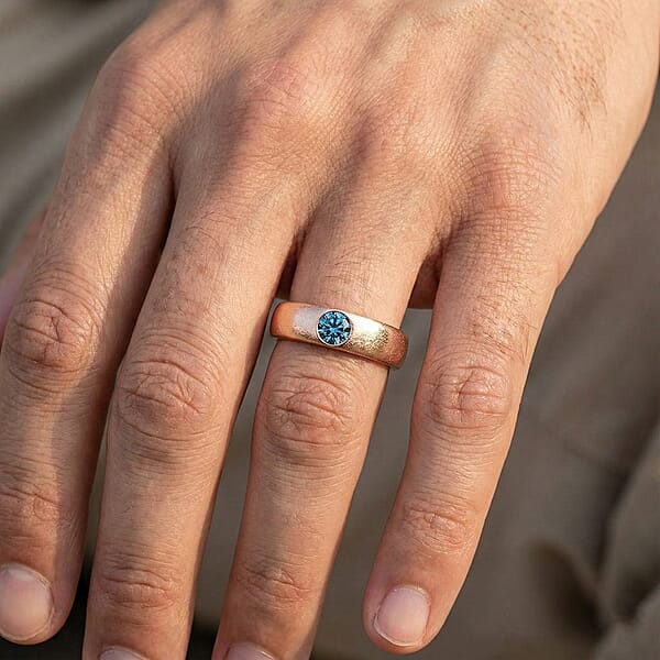 Luxuriant Lab Grown Blue Diamond IR VS 0.25 Ctw Mens Ring In Vermeil Rose Gold Over Sterling Silver (Del. In 10-12 Days)