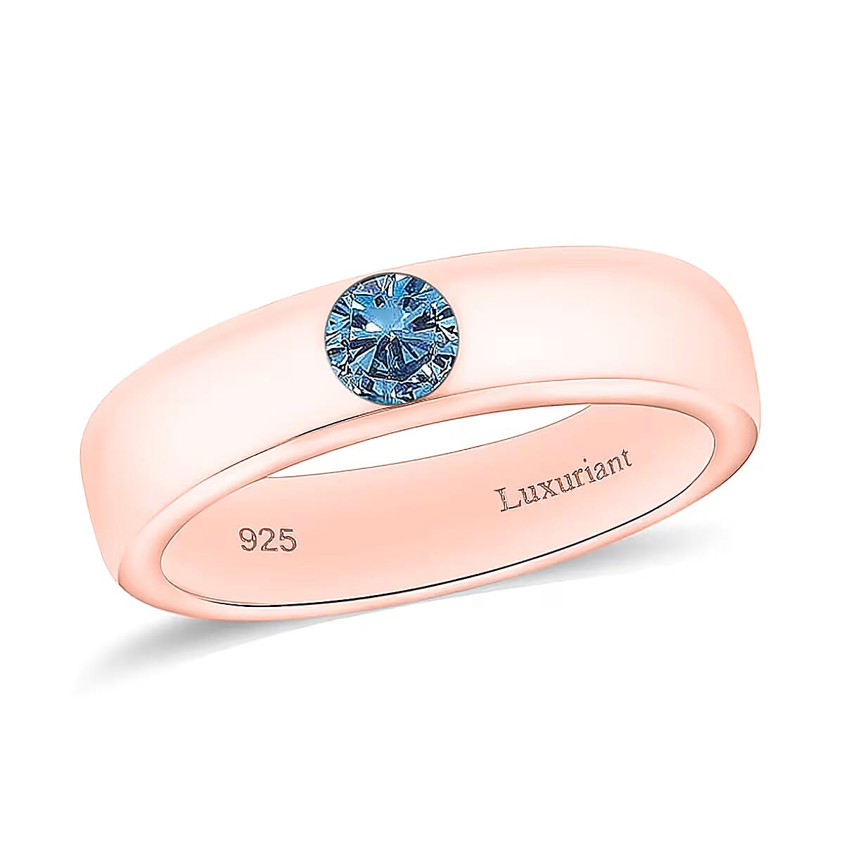 Luxuriant Lab Grown Blue Diamond IR VS 0.25 ctw Mens Ring in Vermeil Rose Gold Over Sterling Silver (Del. in 10-12 Days)