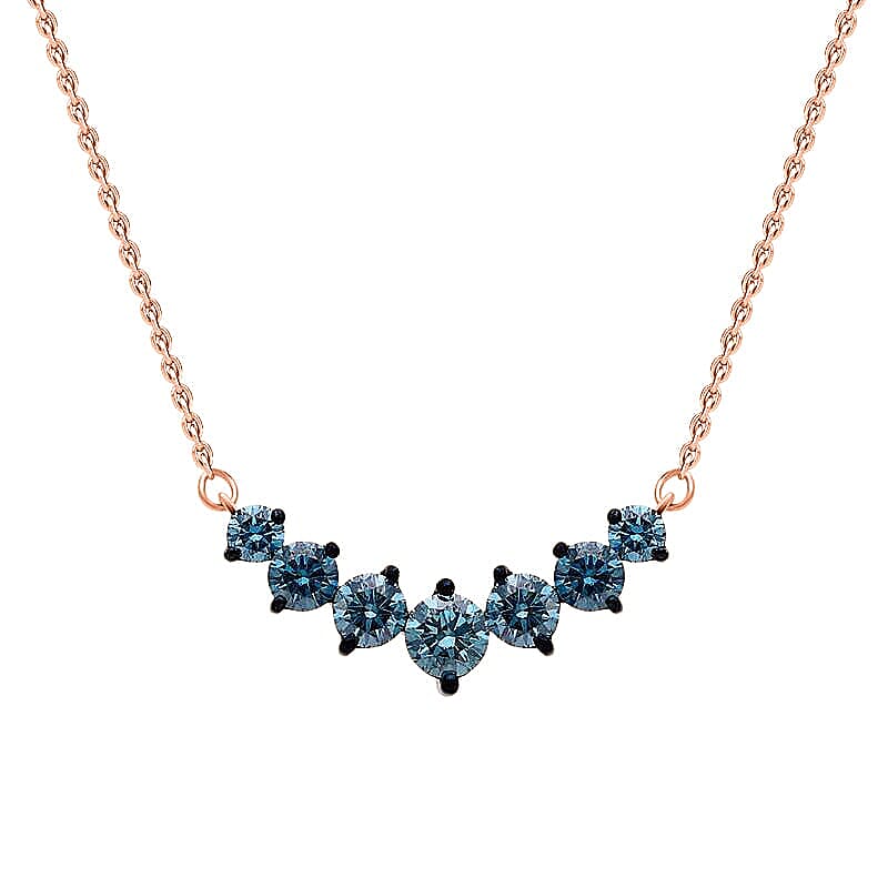 Luxuriant Lab Grown Blue Diamond (IR) VS 1.00 ctw Necklace in 18K Vermeil Rose Gold Over Sterling Silver 20 Inches (Del. in 10-12 Days)