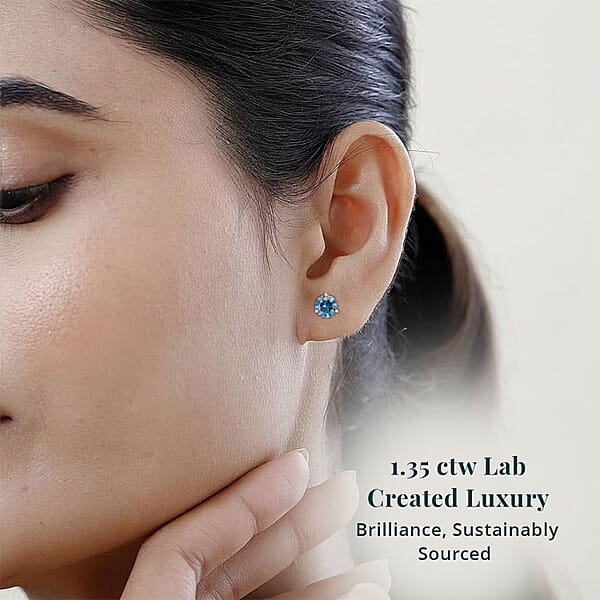 Luxuriant Lab Grown Blue Diamond (IR) VS 1.35 Ctw Stud Earrings In Platinum Over Sterling Silver