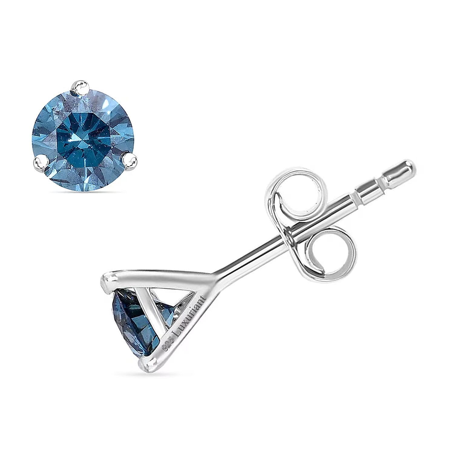 Luxuriant Lab Grown Blue Diamond (IR) VS 1.35 Ctw Stud Earrings In Platinum Over Sterling Silver