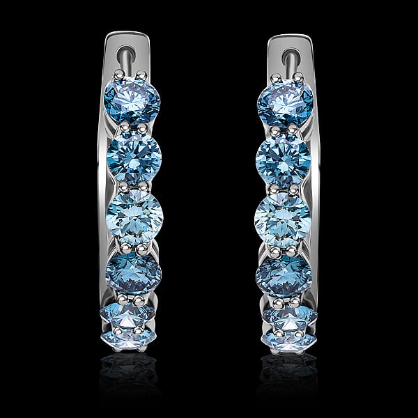Luxuriant Lab Grown Blue Diamond (IR) VS 2.20 Ctw Hoop Earrings In Platinum Over Sterling Silver
