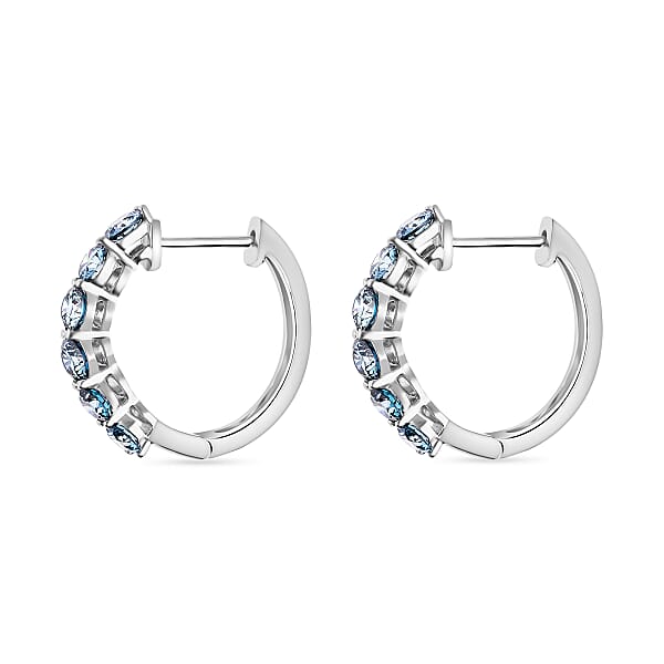 Luxuriant Lab Grown Blue Diamond (IR) VS 2.20 Ctw Hoop Earrings In Platinum Over Sterling Silver