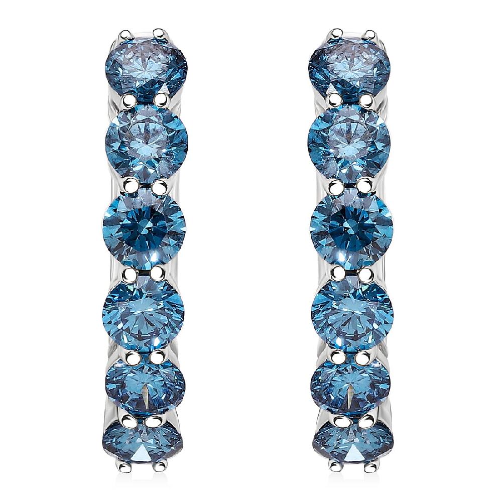 Luxuriant Lab Grown Blue Diamond (IR) VS 2.20 ctw Hoop Earrings in Platinum Over Sterling Silver