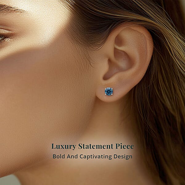 Luxuriant Lab Grown Blue Diamond (IR) VS 4.00 Ctw Stud Earrings In 950 Platinum