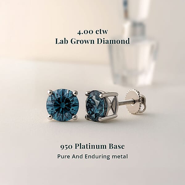 Luxuriant Lab Grown Blue Diamond (IR) VS 4.00 Ctw Stud Earrings In 950 Platinum