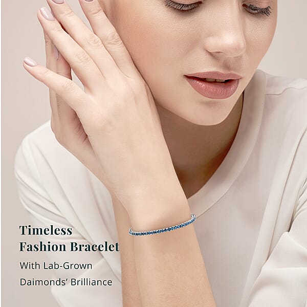Luxuriant Lab Grown Blue Diamond (IR) VS 5.00 Ctw Bracelet In Rhodium Over Sterling Silver (7.25 In)