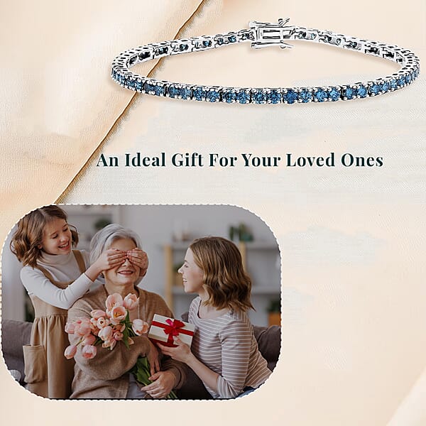 Luxuriant Lab Grown Blue Diamond (IR) VS 5.00 Ctw Bracelet In Rhodium Over Sterling Silver (7.25 In)
