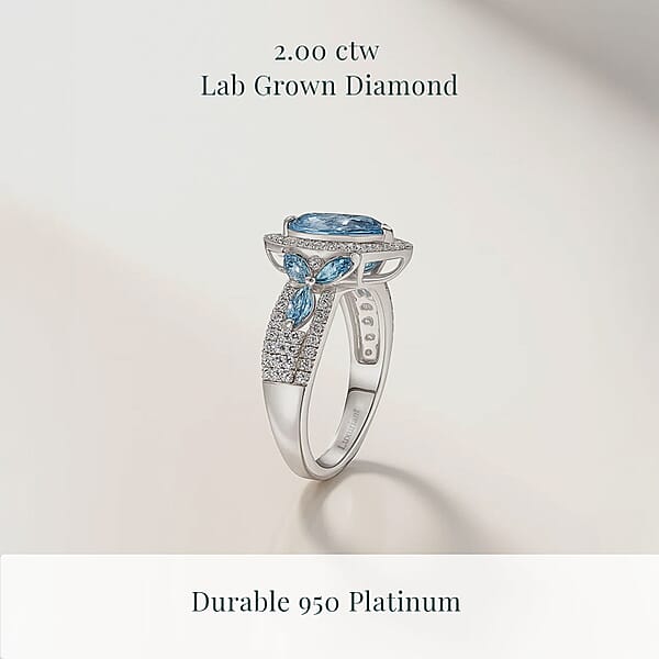 Luxuriant Lab Grown Blue Diamond (IR) VS And Lab Grown Diamond 2.00 Ctw Ring In 950 Platinum 6.40 Grams