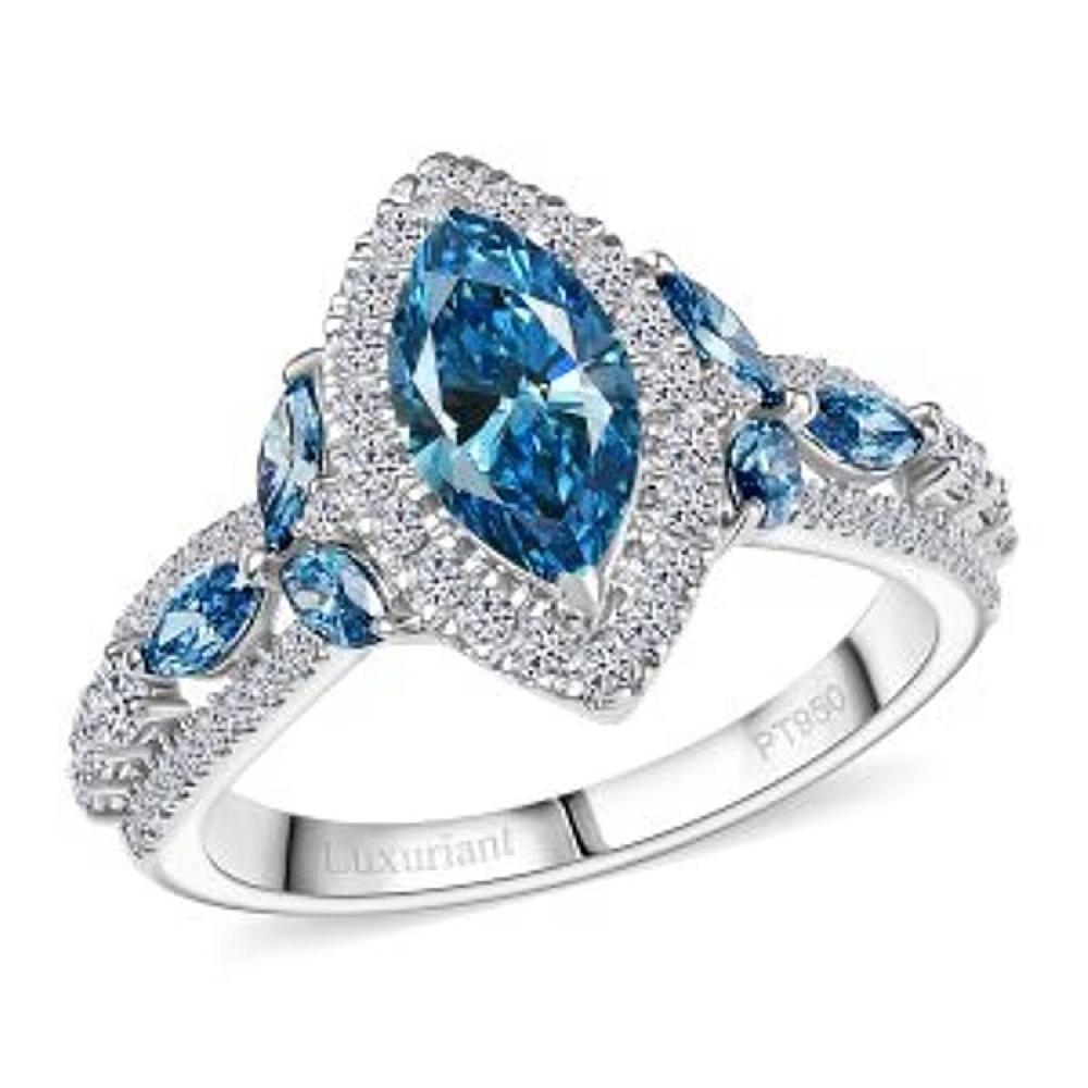 Luxuriant Lab Grown Blue Diamond (IR) VS and Lab Grown Diamond 2.00 ctw Ring in 950 Platinum 6.40 Grams