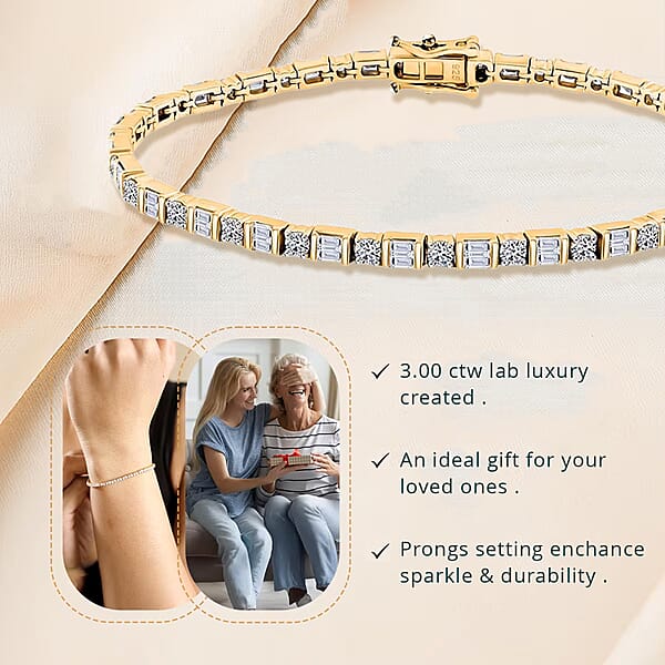 Luxuriant Lab Grown Diamond 3.00 Ctw Tennis Bracelet In 14K Yellow Gold Over Sterling Silver (7.25 In)