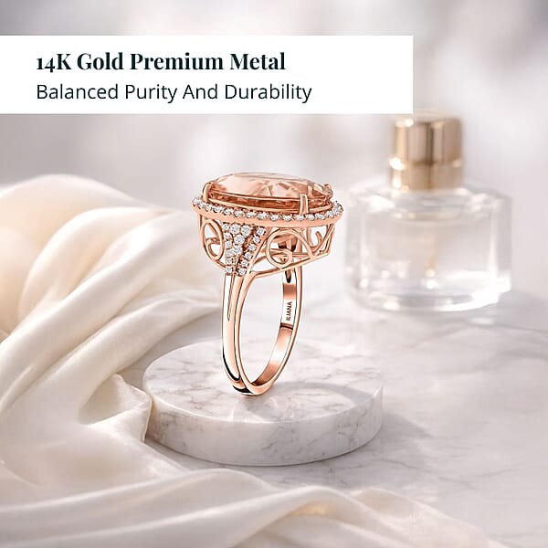 Luxuriant Lab Grown Diamond AAA Asscher Cut Marropino Morganite Art Deco Ring In 14K Rose Gold 8.35 Ctw