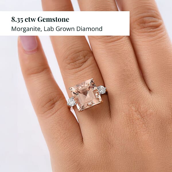 Luxuriant Lab Grown Diamond AAA Asscher Cut Marropino Morganite Art Deco Ring In 14K Rose Gold 8.35 Ctw