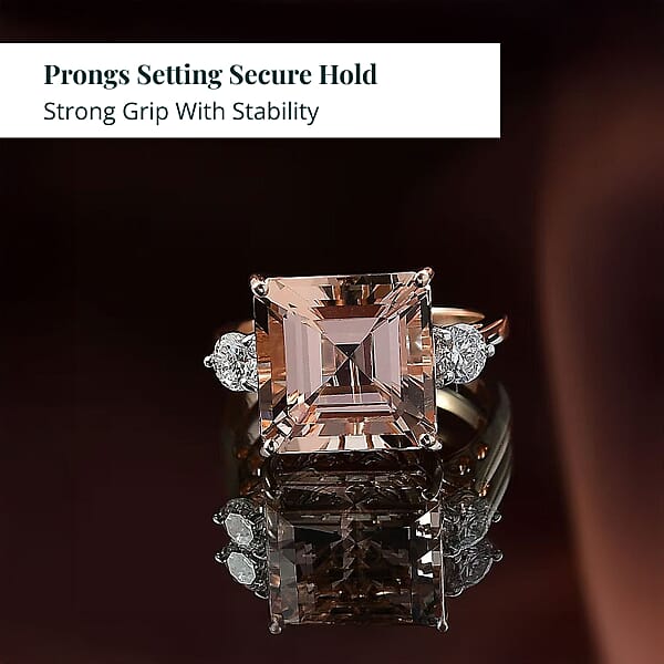 Luxuriant Lab Grown Diamond AAA Asscher Cut Marropino Morganite Art Deco Ring In 14K Rose Gold 8.35 Ctw