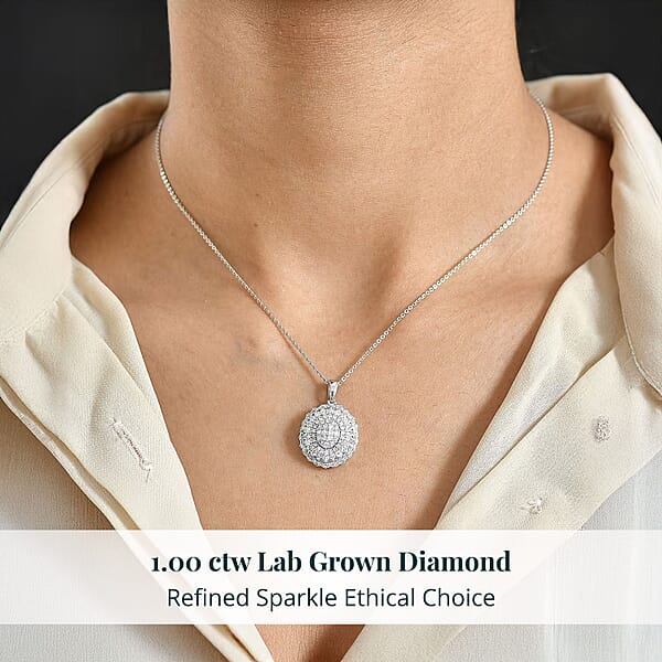 Luxuriant Lab Grown Diamond Bloom Pendant Necklace In Rhodium Over Sterling Silver 1.00 Ctw (20 Inches)