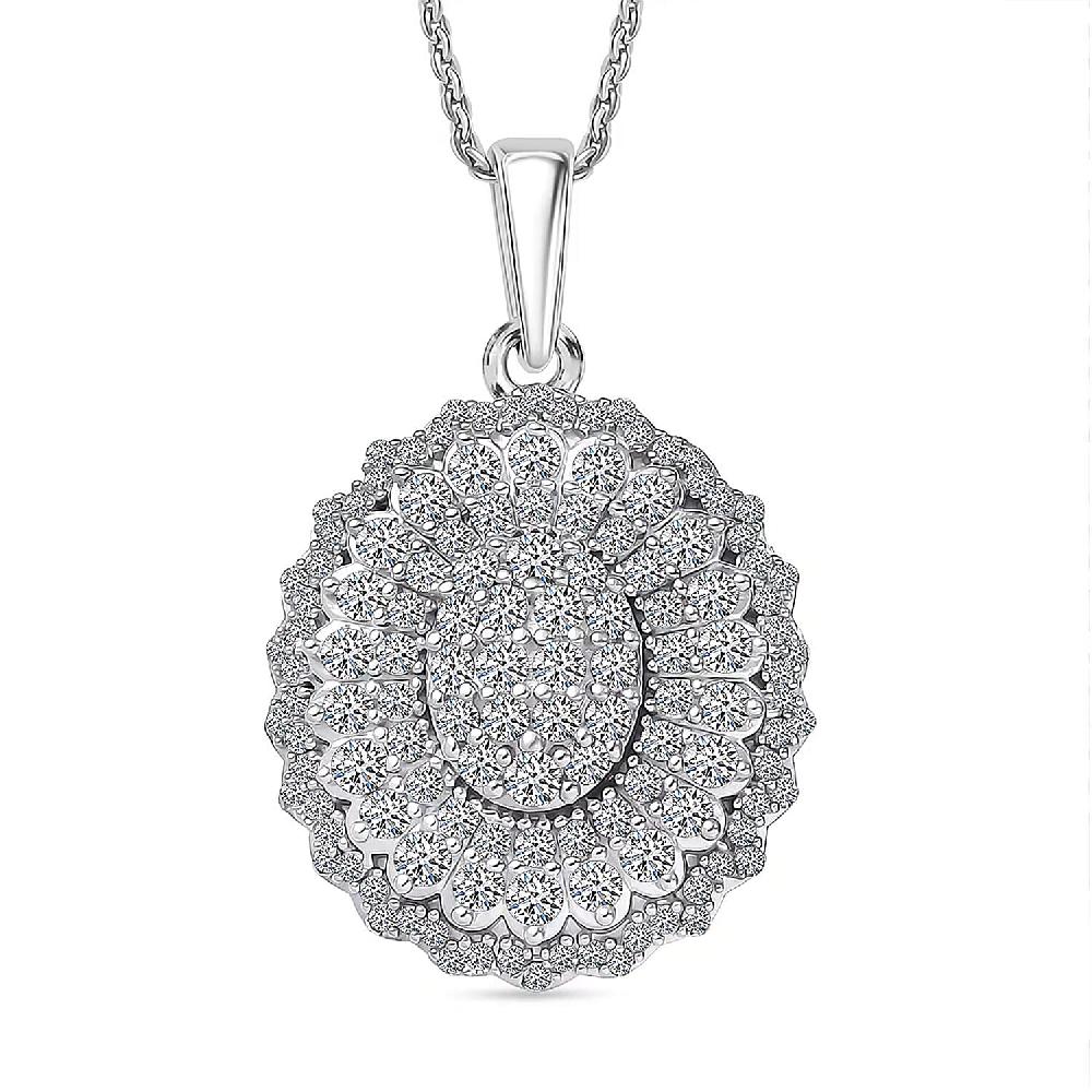 Luxuriant Lab Grown Diamond Bloom Pendant Necklace in Rhodium Over Sterling Silver 1.00 ctw (20 Inches)
