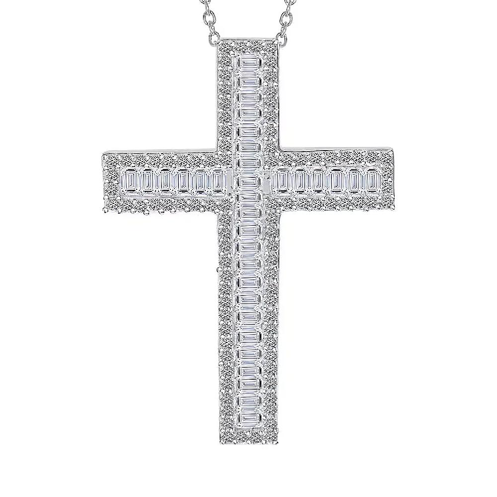 Luxuriant Lab Grown Diamond Cross Pendant Necklace in Rhodium Over Sterling Silver 1.00 ctw (20 Inches)