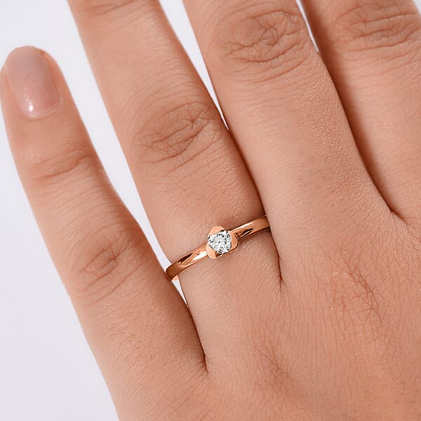 Luxuriant Lab Grown Diamond E-F VS 0.25 Ctw Solitaire Ring In 18K Vermeil Rose Gold Sterling Silver (Del. In 10-12 Days)