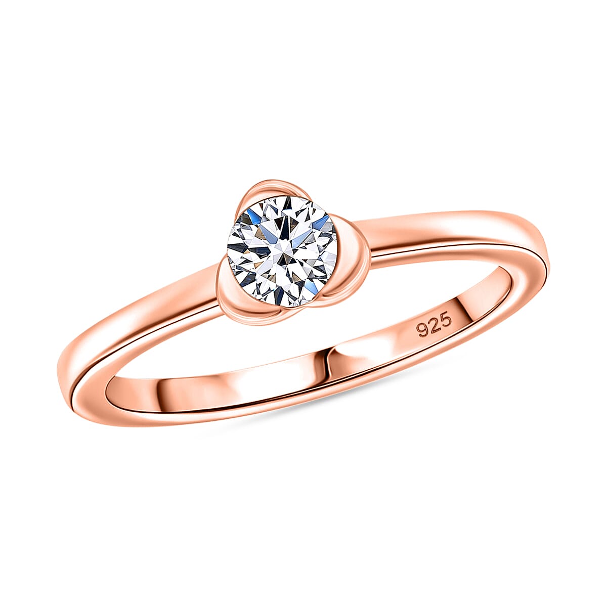 Luxuriant Lab Grown Diamond E-F VS 0.25 ctw Solitaire Ring in 18K Vermeil Rose Gold Sterling Silver (Del. in 10-12 Days)