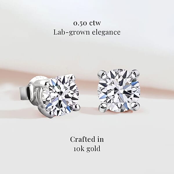 Luxuriant Lab Grown Diamond E-F VS 0.50 Ctw Solitaire Stud Earrings In 10K White Gold (Del. In 10-12 Days)