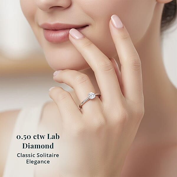 Luxuriant Lab Grown Diamond E-F VS 0.50 Ctw Solitaire Ring In Platinum Over Sterling Silver