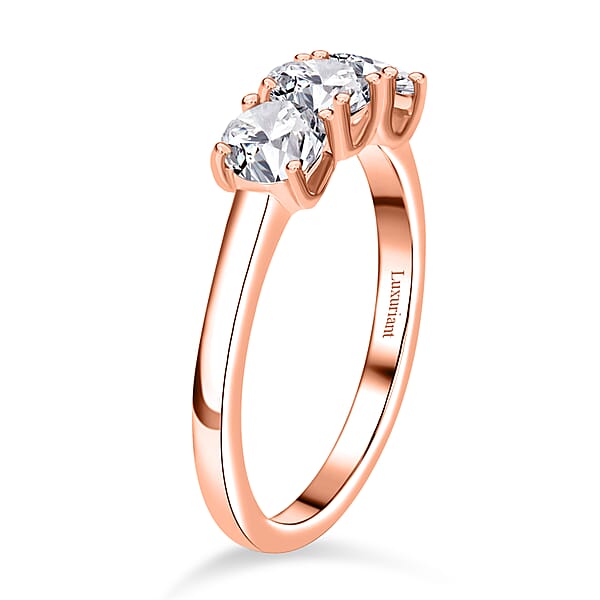 Luxuriant Lab Grown Diamond E-F VS 1.00 Ctw 3 Stone Ring In 18K Vermeil Rose Gold Over Sterling Silver (Del. In 10-12 Days)