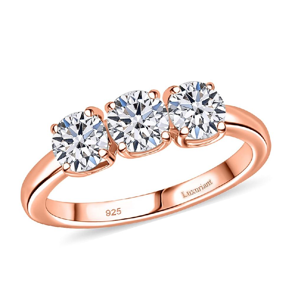 Luxuriant Lab Grown Diamond E-F VS 1.00 ctw 3 Stone Ring in 18K Vermeil Rose Gold Over Sterling Silver (Del. in 10-12 Days)