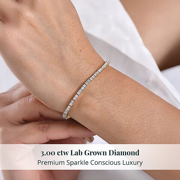 Luxuriant Lab Grown Diamond E-F VS 3.00 Ctw Bracelet In 18K Vermeil Yellow Gold Over Sterling Silver (6.50 In)