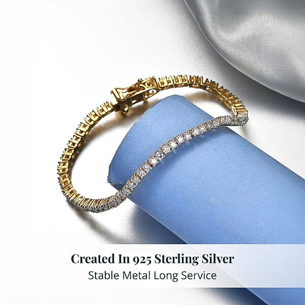 Luxuriant Lab Grown Diamond E-F VS 3.00 Ctw Bracelet In 18K Vermeil Yellow Gold Over Sterling Silver (6.50 In)