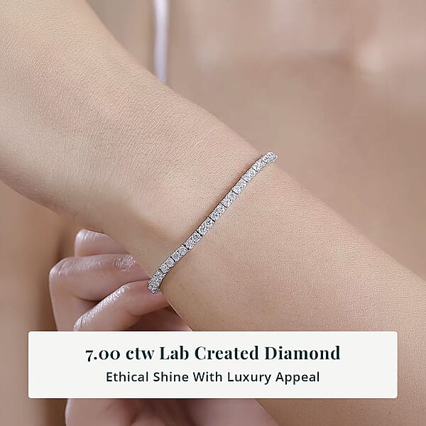 Luxuriant Lab Grown Diamond E-F VS 7.00 Ctw Tennis Bracelet In Rhodium Over Sterling Silver (6.50 In)