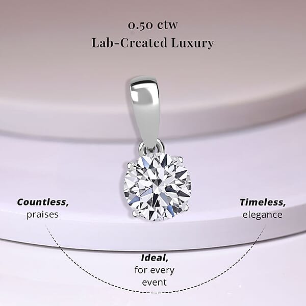 Luxuriant Lab Grown Diamond E-F VS Solitaire 0.50 Ctw Pendant Necklace In Rhodium Over Sterling Silver 20 Inches