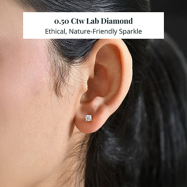 Luxuriant Lab Grown Diamond Earrings In 18K Vermeil YG Over Sterling Silver 0.50 Ctw