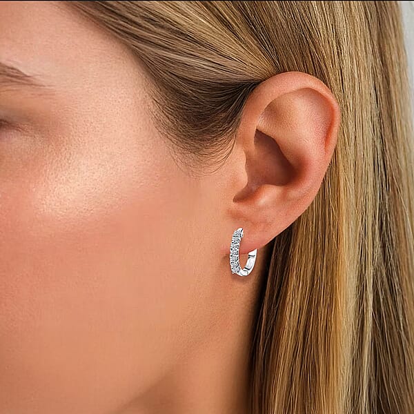 Luxuriant Lab Grown Diamond G-H I1 0.55 Ctw Hoop Earrings In Rhodium Over Sterling Silver (Del. In 12-15 Days)