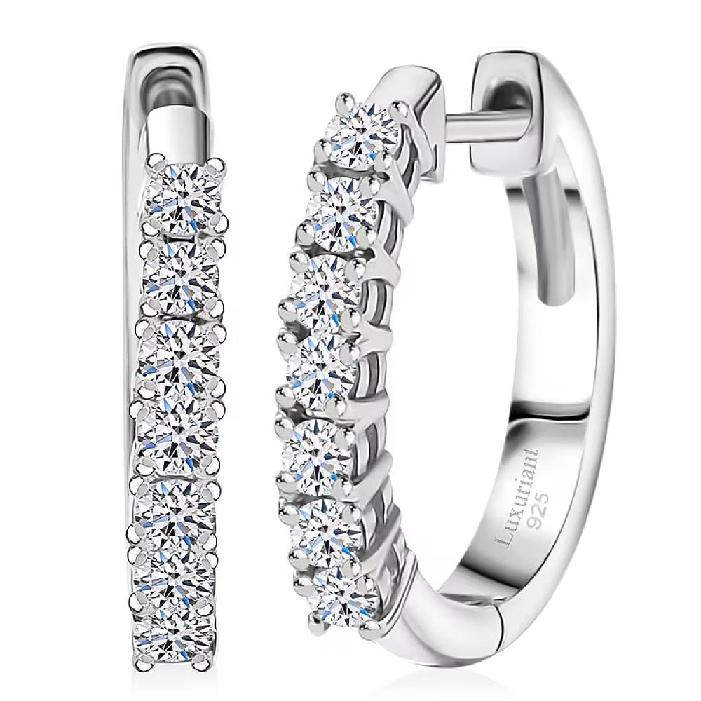 Luxuriant Lab Grown Diamond G-H I1 0.55 ctw Hoop Earrings in Rhodium Over Sterling Silver (Del. in 12-15 Days)
