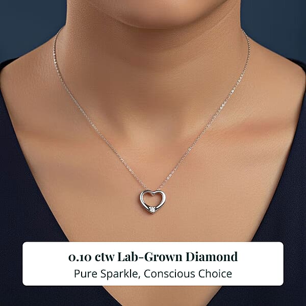 Luxuriant Lab Grown Diamond G-H SI 0.10 Ctw Heart Pendant Necklace In Rhodium Over Sterling Silver 20 Inches