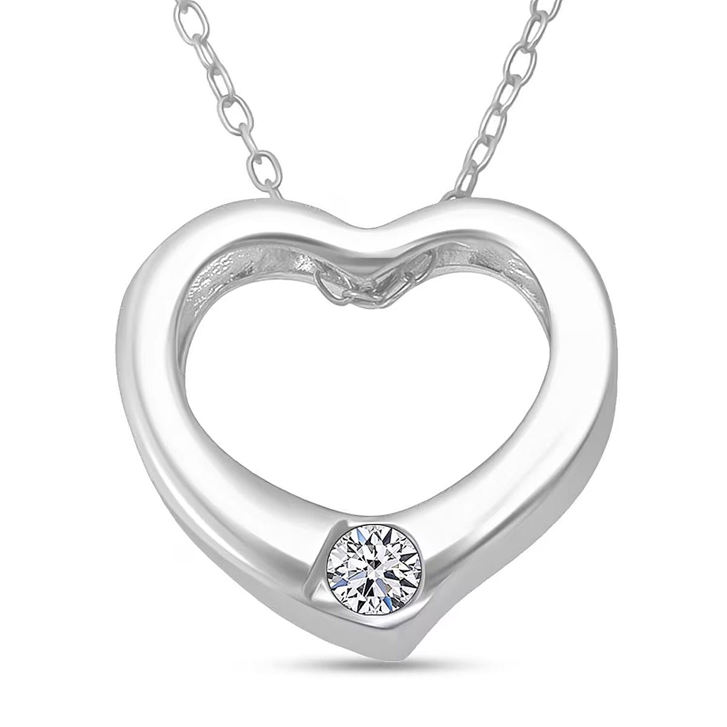 Luxuriant Lab Grown Diamond G-H SI 0.10 ctw Heart Pendant Necklace in Rhodium Over Sterling Silver 20 Inches