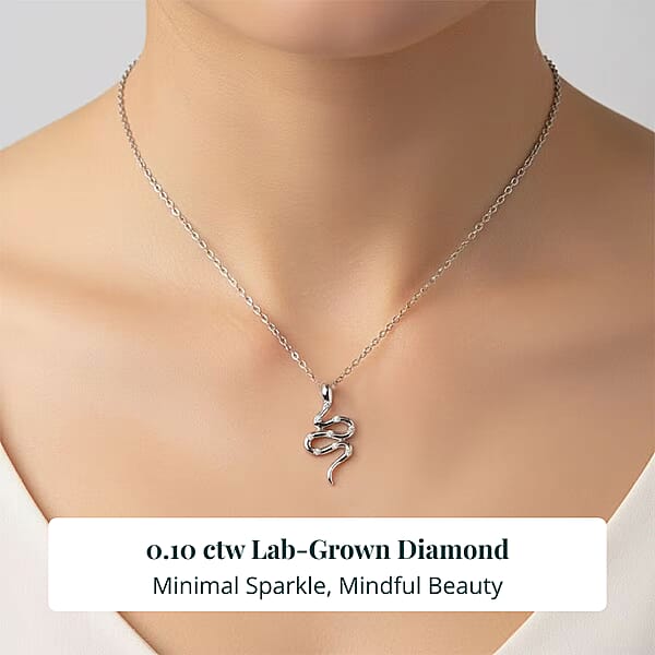 Luxuriant Lab Grown Diamond G-H SI 0.10 Ctw Serpent Pendant Necklace In Rhodium Over Sterling Silver 20 Inches