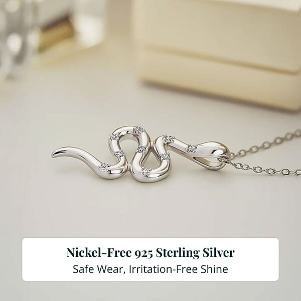 Luxuriant Lab Grown Diamond G-H SI 0.10 Ctw Serpent Pendant Necklace In Rhodium Over Sterling Silver 20 Inches